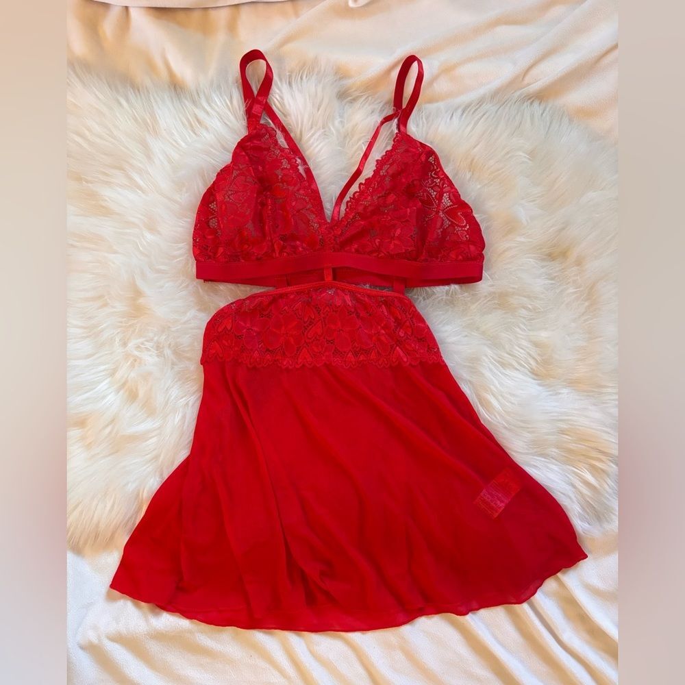 Elegant Red Lace Lingerie Slip